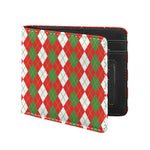 White Green And Red Argyle Pattern Print Bifold Wallet