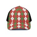 White Green And Red Argyle Pattern Print Black Mesh Trucker Hat