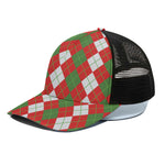 White Green And Red Argyle Pattern Print Black Mesh Trucker Cap