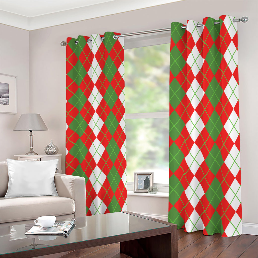 White Green And Red Argyle Pattern Print Blackout Grommet Curtains