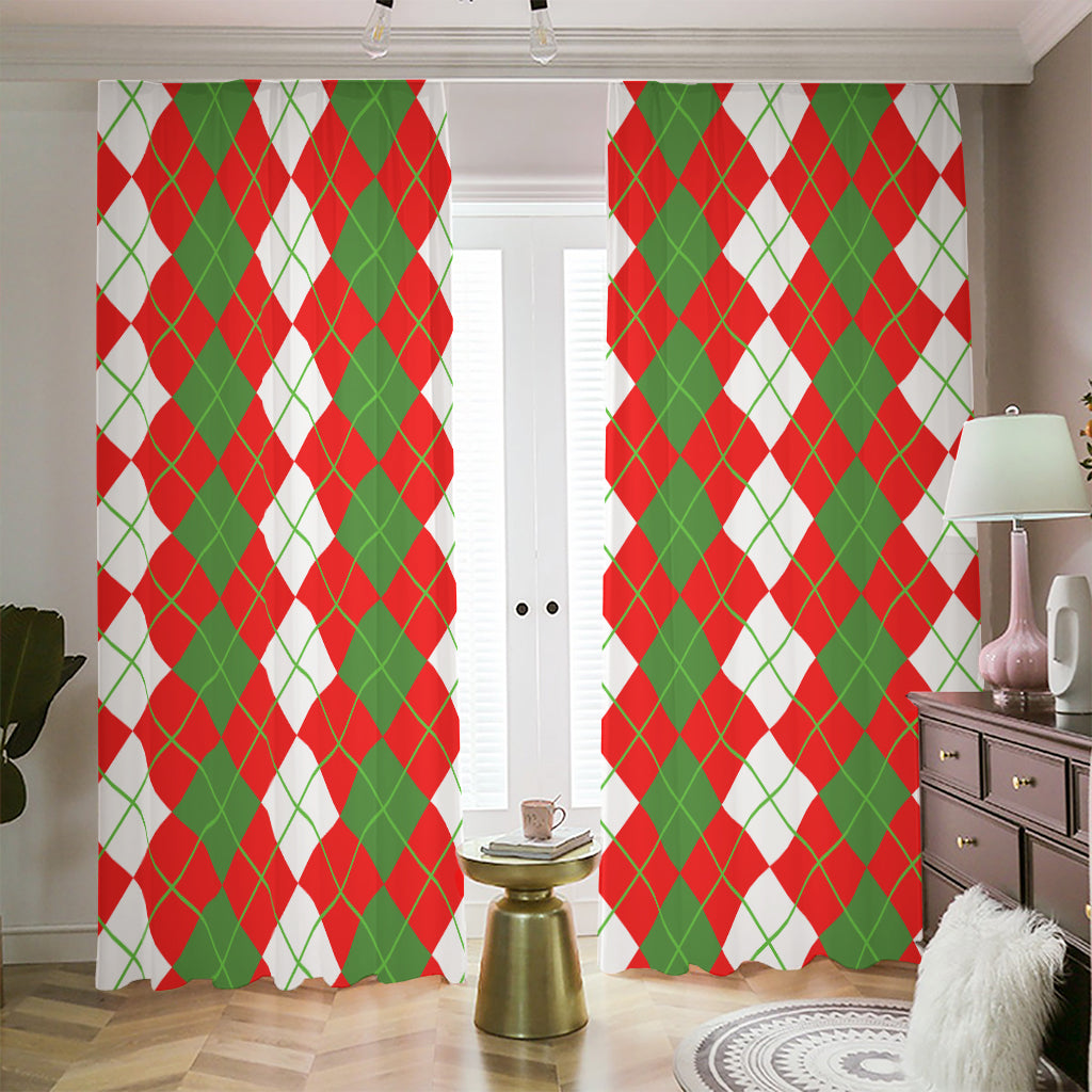 White Green And Red Argyle Pattern Print Blackout Pencil Pleat Curtains