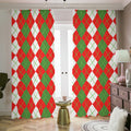 White Green And Red Argyle Pattern Print Dimout Pencil Pleat Curtains