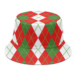 White Green And Red Argyle Pattern Print Bucket Hat