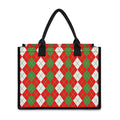 White Green And Red Argyle Pattern Print Canvas Tote Bag