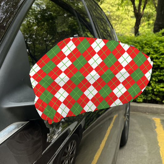 White Green And Red Argyle Pattern Print Car Side Mirror Covers