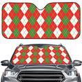 White Green And Red Argyle Pattern Print Car Windshield Sun Shade