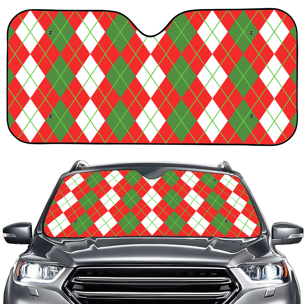 White Green And Red Argyle Pattern Print Car Windshield Sun Shade