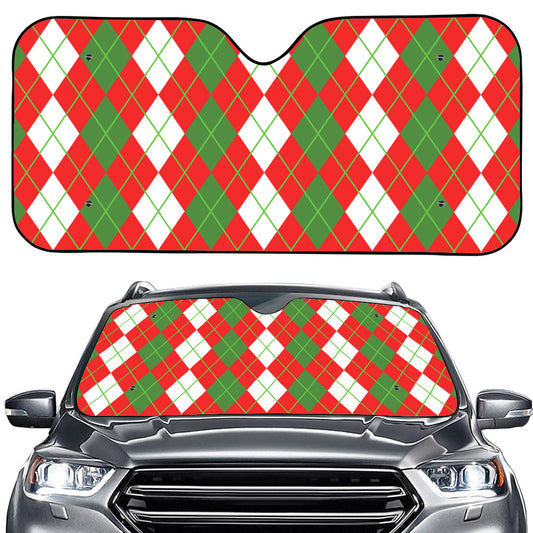 White Green And Red Argyle Pattern Print Car Windshield Sun Shade