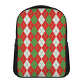 White Green And Red Argyle Pattern Print Casual Backpack
