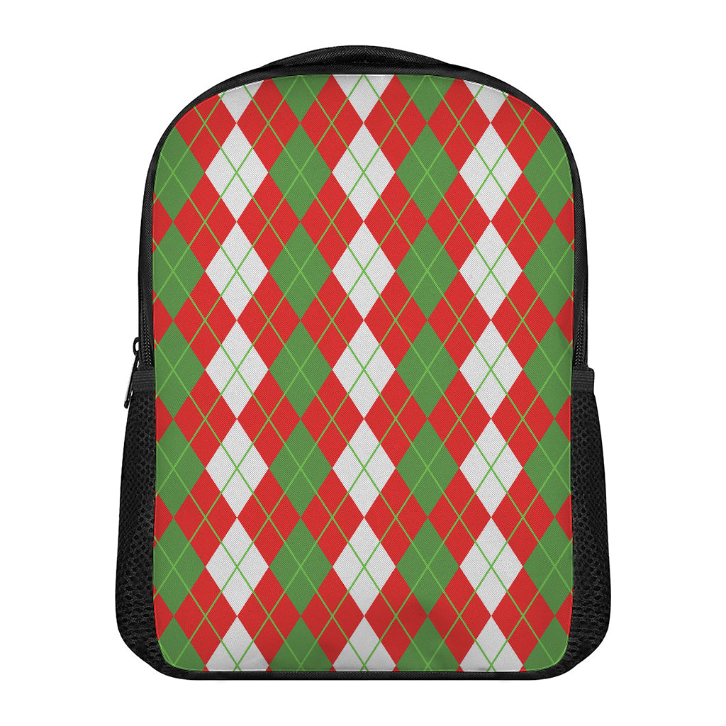 White Green And Red Argyle Pattern Print Casual Backpack
