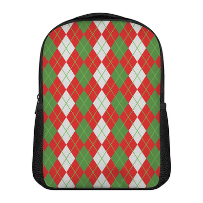 White Green And Red Argyle Pattern Print Casual Backpack