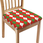 White Green And Red Argyle Pattern Print Chair Cushion Cover