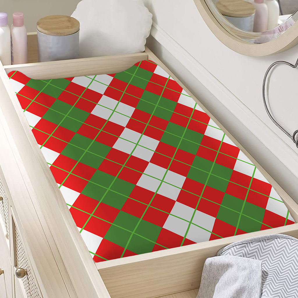 White Green And Red Argyle Pattern Print Changing Pad Cover