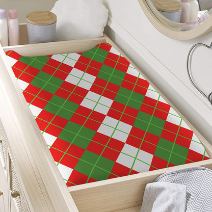White Green And Red Argyle Pattern Print Changing Pad Cover