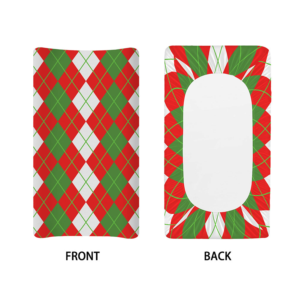 White Green And Red Argyle Pattern Print Changing Pad Cover