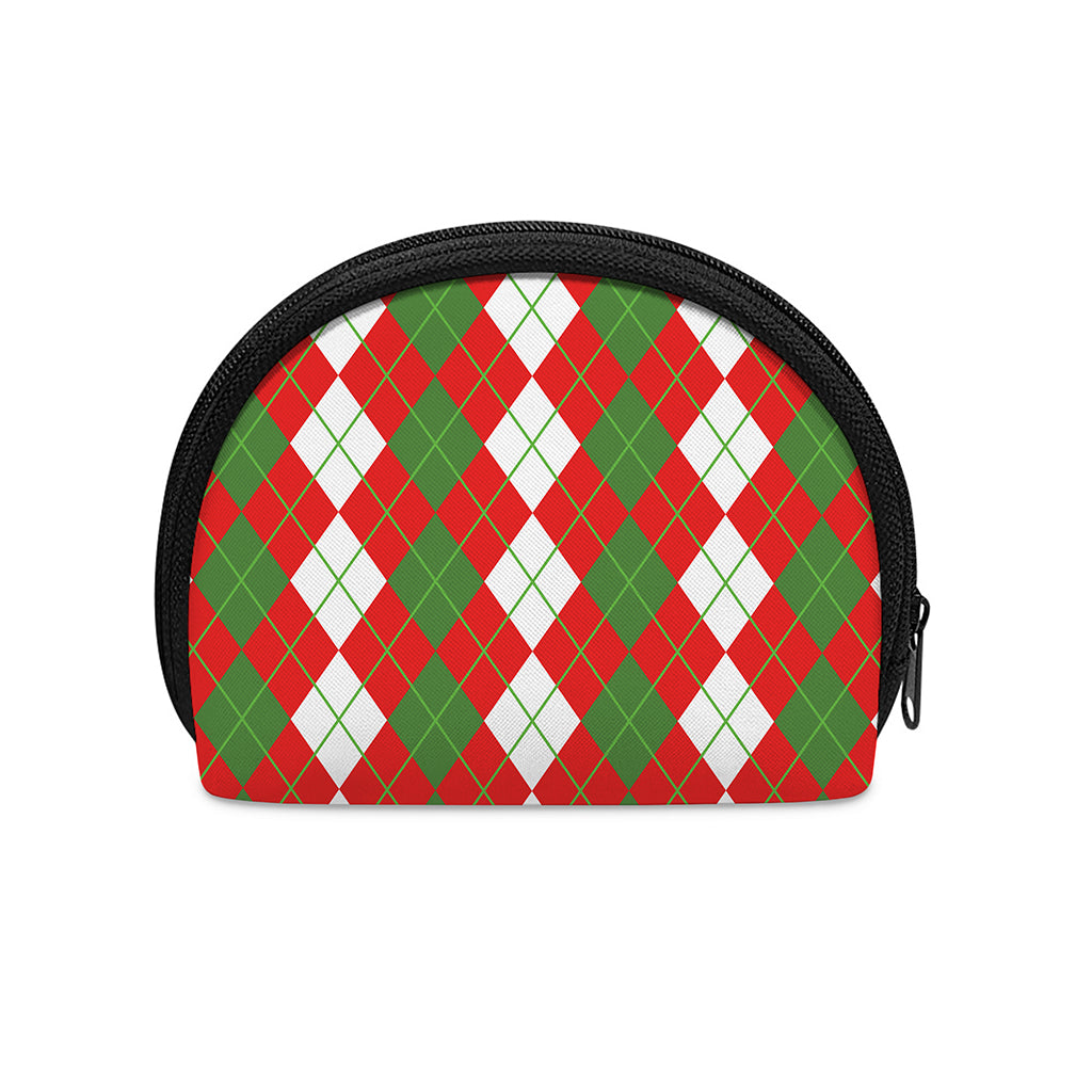 White Green And Red Argyle Pattern Print Coin Purse