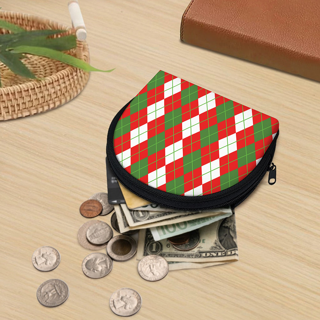 White Green And Red Argyle Pattern Print Coin Purse