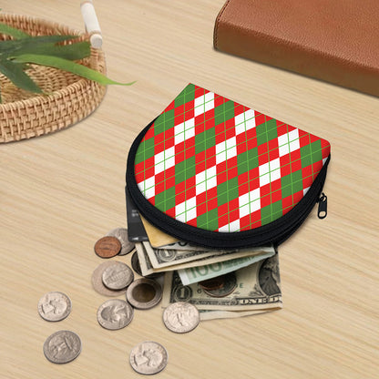 White Green And Red Argyle Pattern Print Coin Purse