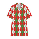 White Green And Red Argyle Pattern Print Cotton Hawaiian Shirt