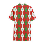 White Green And Red Argyle Pattern Print Cotton Hawaiian Shirt