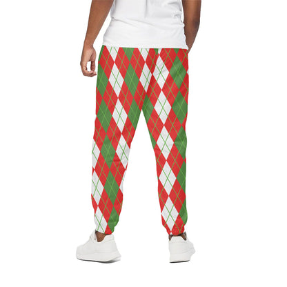 White Green And Red Argyle Pattern Print Cotton Pants