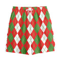 White Green And Red Argyle Pattern Print Cotton Shorts