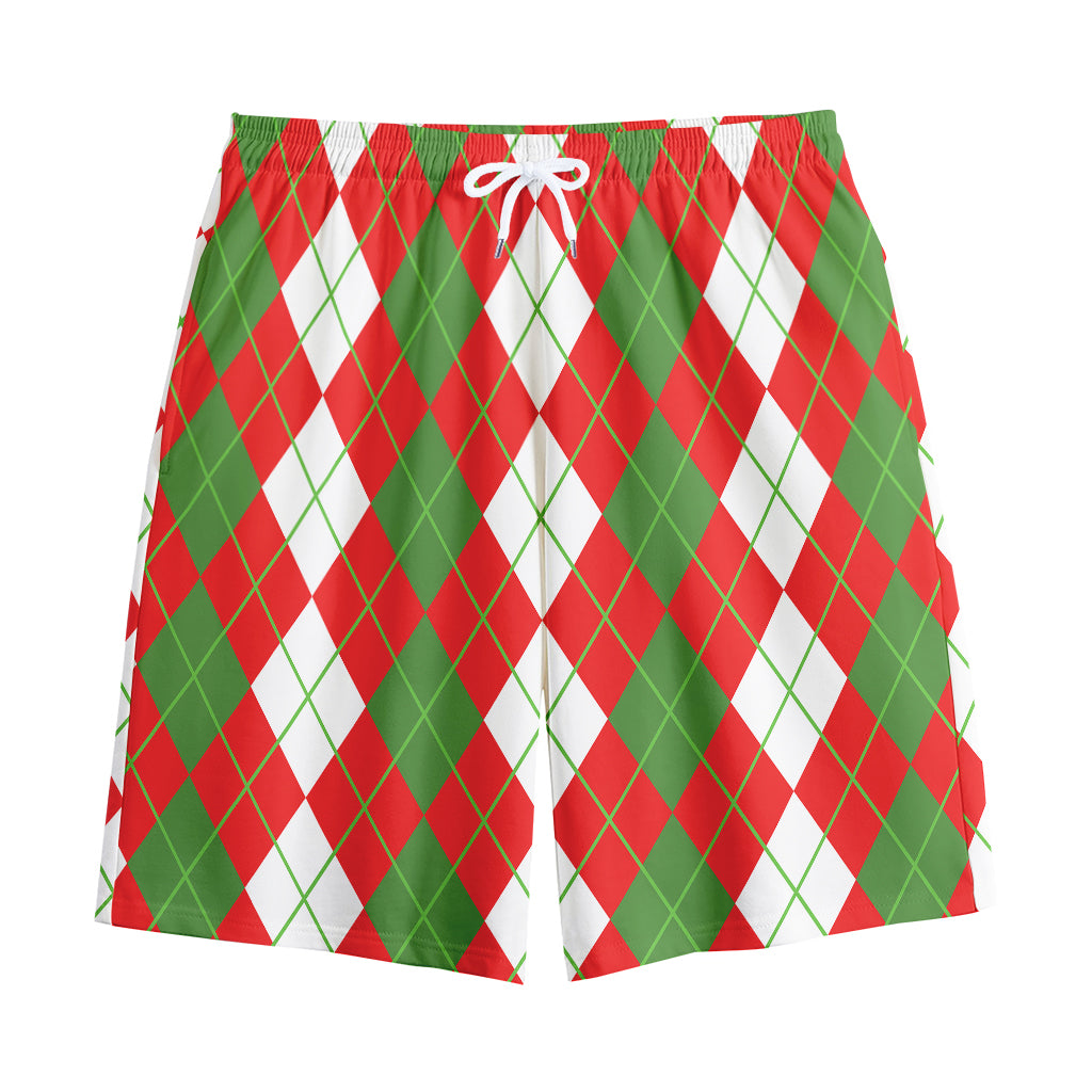 White Green And Red Argyle Pattern Print Cotton Shorts