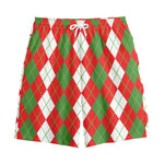 White Green And Red Argyle Pattern Print Cotton Shorts