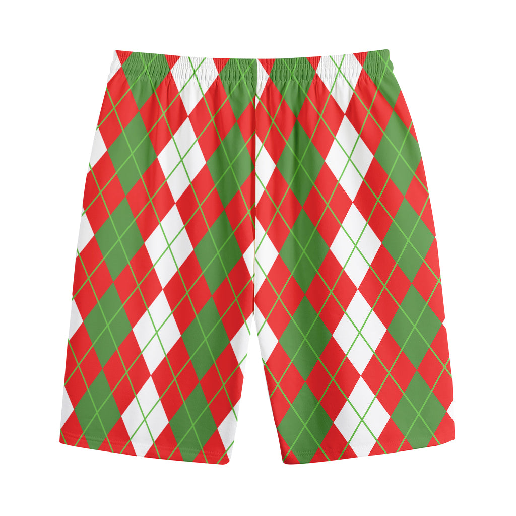 White Green And Red Argyle Pattern Print Cotton Shorts
