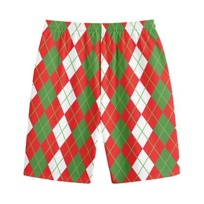 White Green And Red Argyle Pattern Print Cotton Shorts