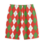 White Green And Red Argyle Pattern Print Cotton Shorts