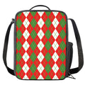White Green And Red Argyle Pattern Print Crossbody Lunch Bag