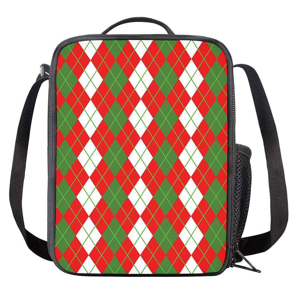 White Green And Red Argyle Pattern Print Crossbody Lunch Bag