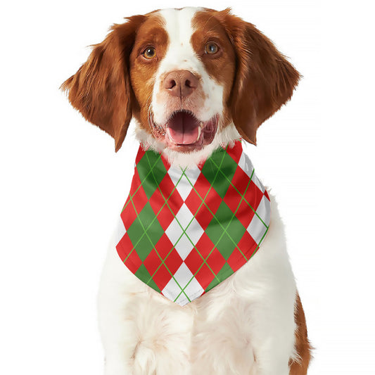 White Green And Red Argyle Pattern Print Dog Bandana