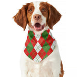 White Green And Red Argyle Pattern Print Dog Bandana