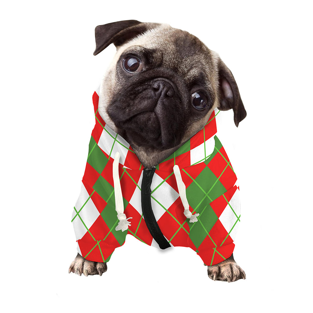 White Green And Red Argyle Pattern Print Dog Zip Up Hoodie