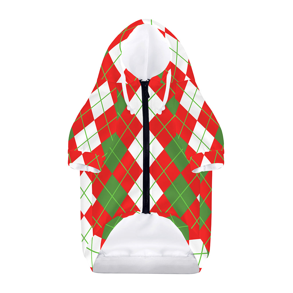 White Green And Red Argyle Pattern Print Dog Zip Up Hoodie