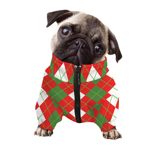 White Green And Red Argyle Pattern Print Dog Zip Up Jacket