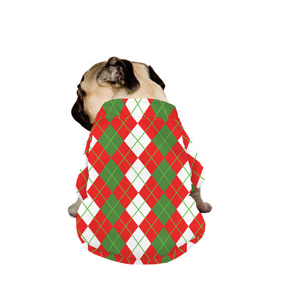 White Green And Red Argyle Pattern Print Dog Zip Up Jacket