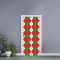 White Green And Red Argyle Pattern Print Door Sticker