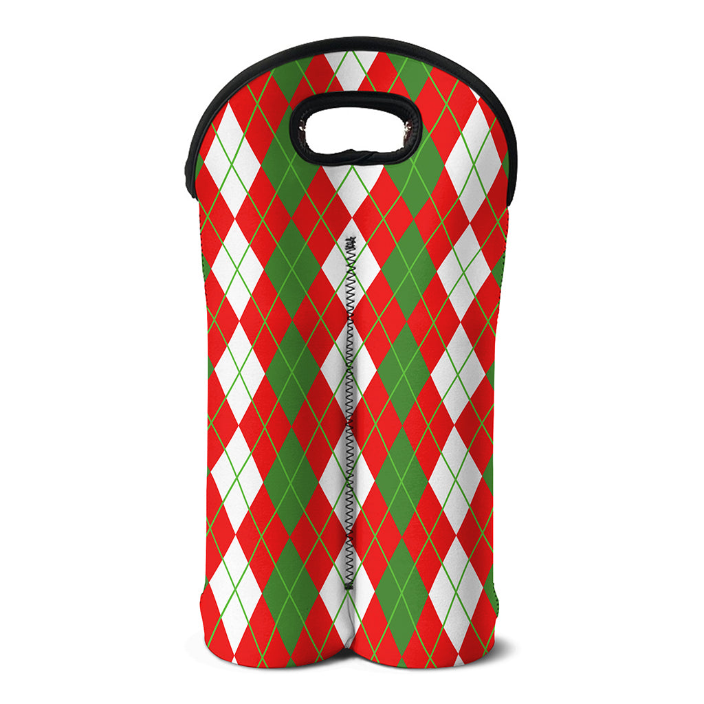 White Green And Red Argyle Pattern Print Double Neoprene Wine Tote