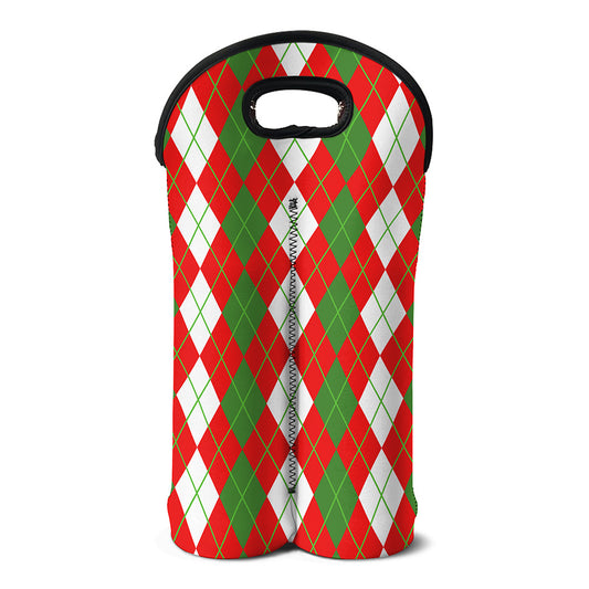White Green And Red Argyle Pattern Print Double Neoprene Wine Tote