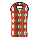 White Green And Red Argyle Pattern Print Double Neoprene Wine Tote