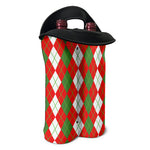 White Green And Red Argyle Pattern Print Double Neoprene Wine Tote