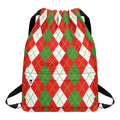 White Green And Red Argyle Pattern Print Drawstring Backpack
