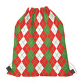 White Green And Red Argyle Pattern Print Drawstring Bag