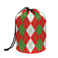 White Green And Red Argyle Pattern Print Drawstring Makeup Bag