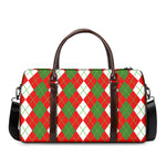 White Green And Red Argyle Pattern Print Duffle Bag