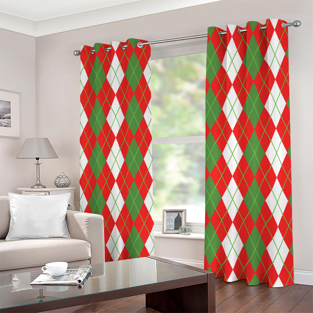 White Green And Red Argyle Pattern Print Extra Wide Grommet Curtains