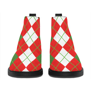 White Green And Red Argyle Pattern Print Flat Ankle Boots